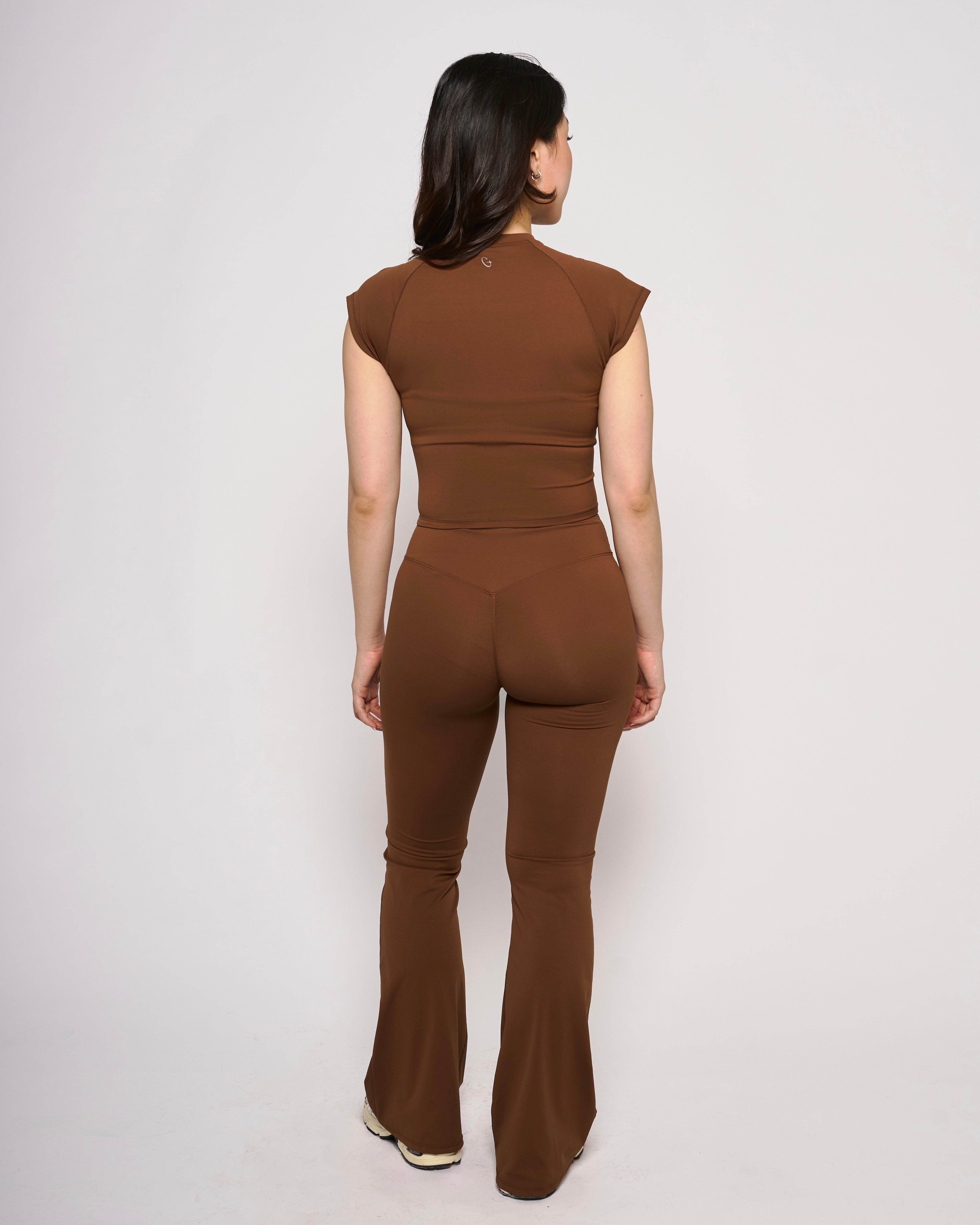 Brown Basic V-shape Flare Leggings