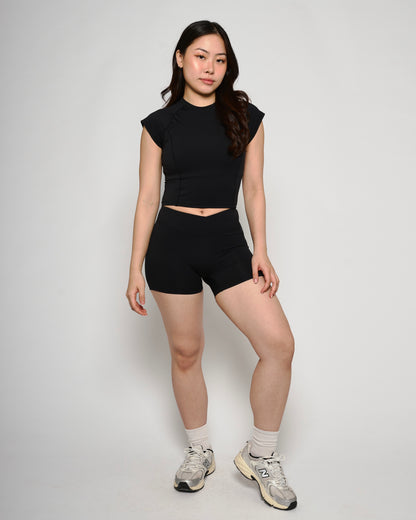 Black Basic V-shape Biker Shorts