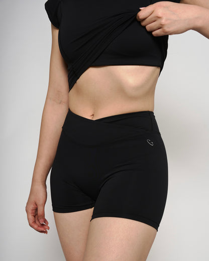 Black Basic V-shape Biker Shorts