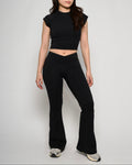 Black Basic V-shape Flare Leggings
