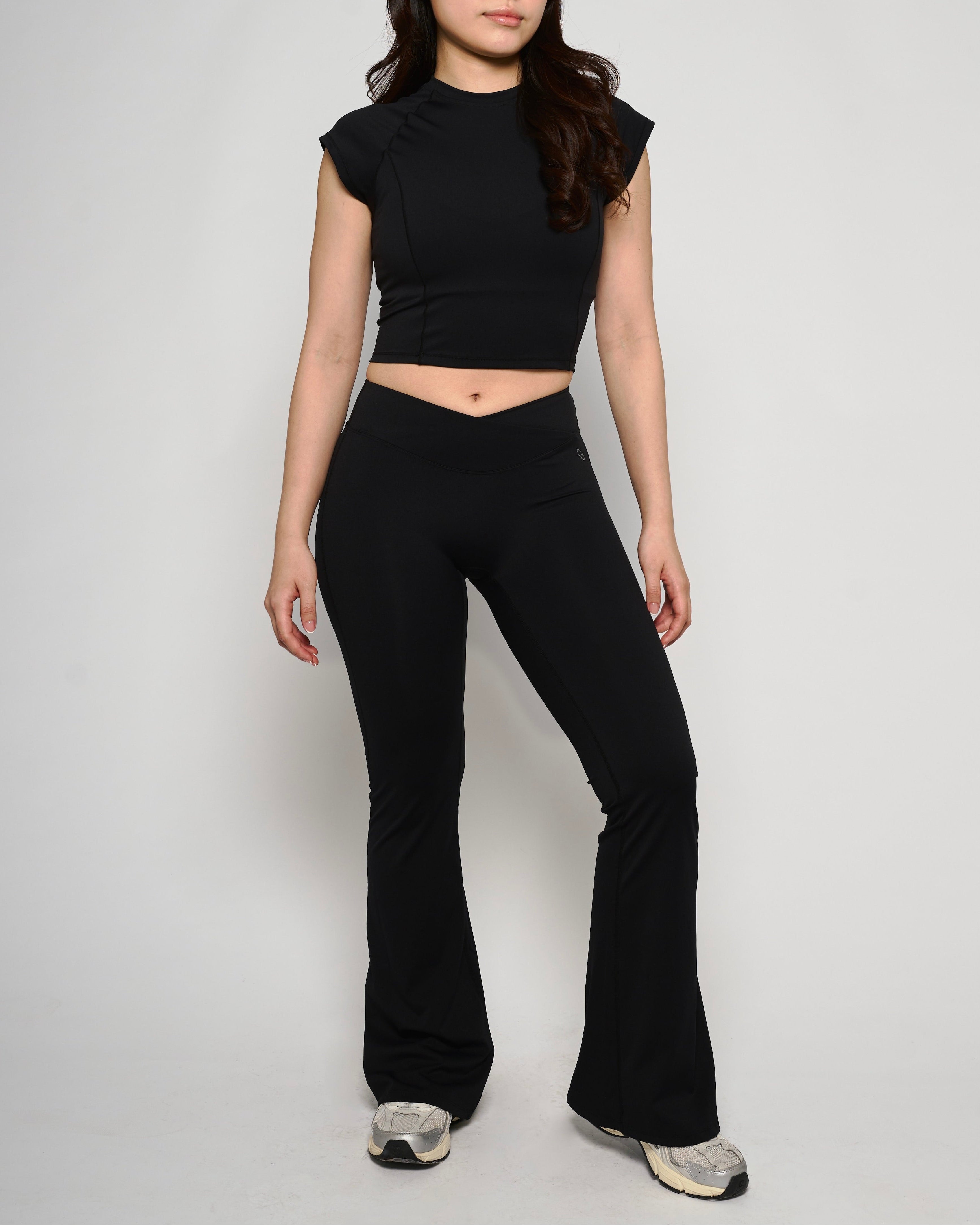 Black Basic V-shape Flare Leggings