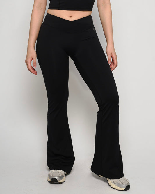 Black Basic V-shape Flare Leggings