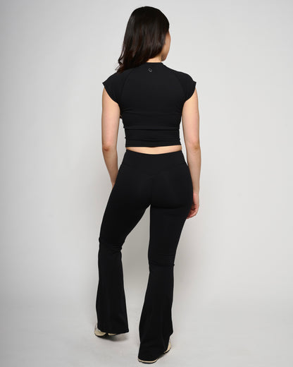 Black Basic V-shape Flare Leggings