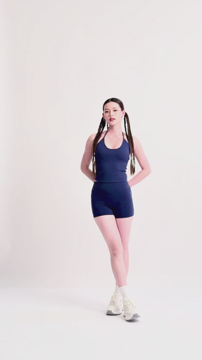 Navy Halter Tie Bra Tank